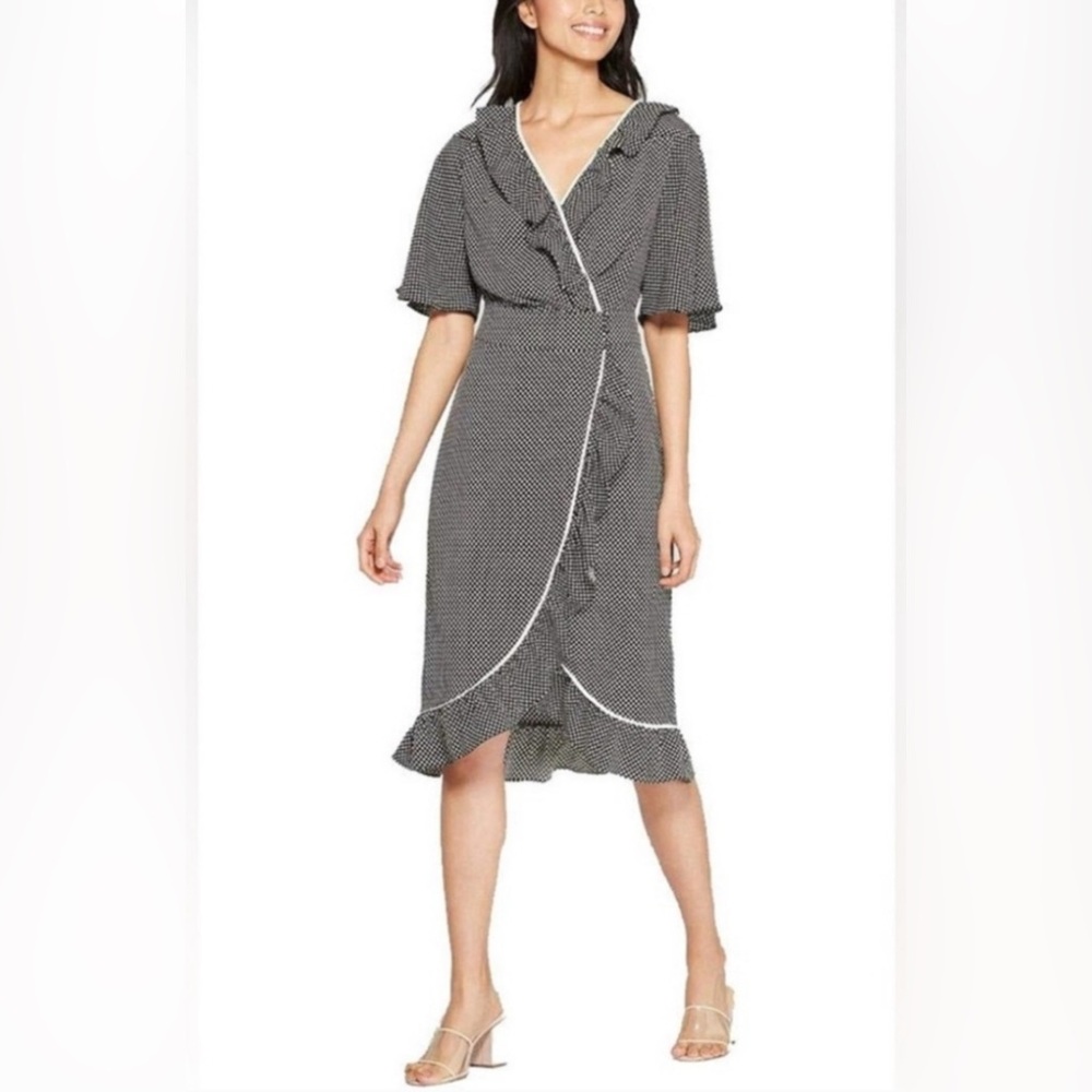 Who What Wear Black and White Polka Dot Midi Dress